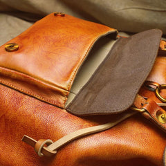 Vintage Lambskin Brown Leather Men's 14'' Laptop Backpack Black Satchel Backpack For Men - imessengerbags