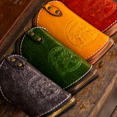 Handmade Leather Tooled Mens Cool Car Key Wallet Coin Wallet Pouch Car KeyChain for Men - imessengerbags