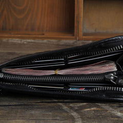 Genuine Leather Mens Cool Long Leather Wallet Cards Phone Zipper Clutch Wristlet Wallet for Men - imessengerbags