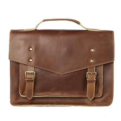 Vintage Brown Mens Leather Briefcase Work Handbag Black 14'' Computer Briefcases For Men - imessengerbags