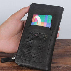 Genuine Leather Mens Cool Long Leather Wallet Bifold Clutch Wallet for Men