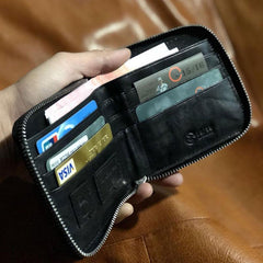Genuine Leather Mens Cool billfold Leather Wallet Men Zipper Wallet Bifold for Men - imessengerbags