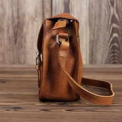 Brown Leather Small Small Saddle Messenger Bag Mini Shoulder Bag Side Bag For Men