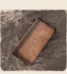 Vintage Brown Long Wallet Leather Mens Bifold Long Wallet Slim Long Wallet For Men - imessengerbags