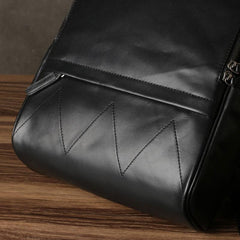 Genuine Leather Mens Cool Backpack Sling Bag Large Black Travel Bag Hiking Bag for men