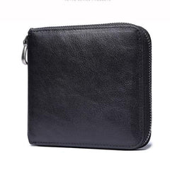 Genuine Leather Mens Cool Zipper Leather Wallet Men Small Wallets Bifold for Men - imessengerbags
