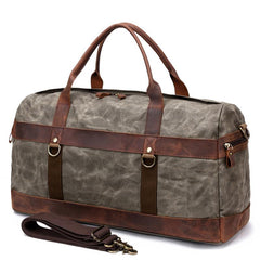 Cool Waxed Canvas Leather Mens Black Waterproof Travel Weekender Bag Duffle Bag for Men