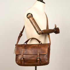 Brown Leather Mens 13 inches Briefcase Laptop Postman Bag Black Side Bag Courier Bag for Men