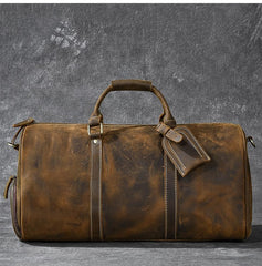 Retro Brown Leather Men's Business Overnight Bag Large Travel Bag Coffee Duffel Bag Weekender Bag For Men