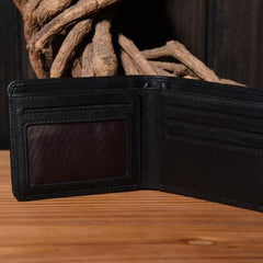 Genuine Leather Mens Cool billfold Leather Wallet Men Small Wallets Bifold for Men - imessengerbags