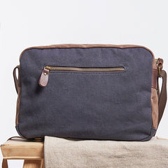Mens Leather Canvas Gray Cool Messenger Bag Side Bag Shoulder Bag for Men - imessengerbags