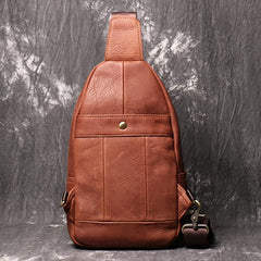 Cool Black Leather Sling Backpack Men's Brown Sling Bag Sling Pack One shoulder Backpack For Men