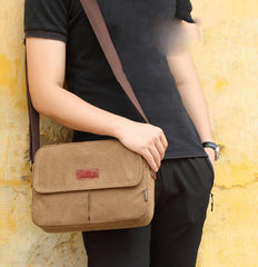 Cool Canvas Leather Mens Small Black Tablet Bag Shoulder Bag Gray Side Bag Messenger Bag for Men - imessengerbags