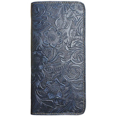 Handmade Leather Floral Mens Cool Travel Long Wallet Card Holder Card Slim Clutch Wallets for Men - imessengerbags
