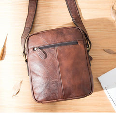 Cool Brown Leather Mens Vertical Side Bag Postman Bag Small Messenger Bags Courier Bag for Men - imessengerbags