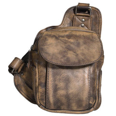 Brown MENS Vintage LEATHER Sling Bag Chest Bag Gray One Shoulder Backpack For Men - imessengerbags