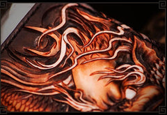 Handmade Leather Tooled Chinese Dragon Mens Chain Biker Wallet Cool Leather Wallet Long Phone Wallets for Men - imessengerbags