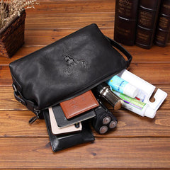 clutch bag for men Leather Toiletry Bag for Men Cool Black Leather Men's Clutch Bag Leather Dopp Kit Bag