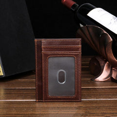 RFID Brown Leather Men's Slim Card Holder Black Front Pocket Wallet Small Card Wallet For Men - imessengerbags