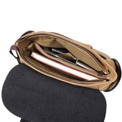 Mens Canvas Leather Saddle Side Bag Messenger Bag Canvas Shoulder Bag for Men