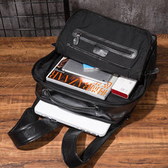 Black Cool Mens Leather Backpack Travel Backpack Leather 15inch Laptop Backpack for Men - imessengerbags