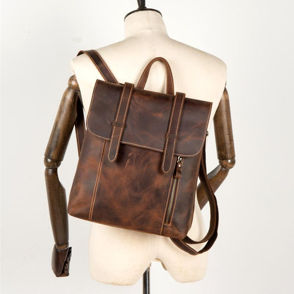 Dark Brown Fashion Mens Leather 13-inch Computer Backpack Brown Travel Backpacks School Backpacks for men - imessengerbags