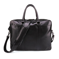 Black Leather Mens 15.6 inches Laptop Work Bag Handbag Briefcase Black Shoulder Bag Business Bags For Men