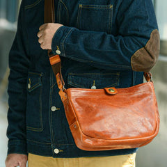 Casual Tan Leather Mens 8 inches Postman Bag Side Bag Brown Leather Messenger Bags Courier Bag For Men - imessengerbags
