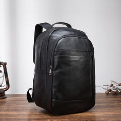 Black Cool Mens Leather College Backpack Laptop Backpack Black Travel Backpack for Men - imessengerbags
