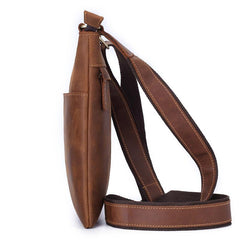 Vintage Brown Leather Men's Small Vertical Side Bag Small Messenger Bag For Men - imessengerbags