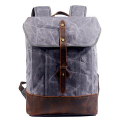 Cool Waxed Canvas Black Leather Waterproof 15'' Barrel Backpack Travel Backpack Bucket Hiking Backpack for Men - imessengerbags