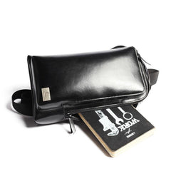 Cool Leather Men's Black Sling Bag One Shoulder Backpack Chest Bag For Men - imessengerbags