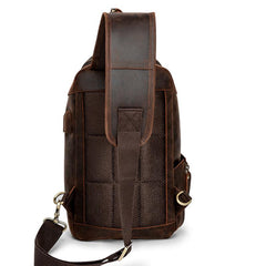 Badass Dark Brown Leather Men's Sling Bag Chest Bag Vintage One shoulder Backpack For Men