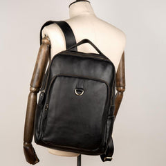 Casual Black Mens Leather 15-inch Computer Backpack Coffee Satchel Backpack School Backpacks for men - imessengerbags