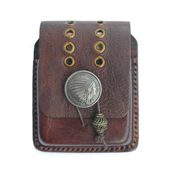 Handmade Coffee Leather Mens Cool Zippo Cigarette Case with Lighter Holder Belt Loop for Men