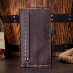 Dark Brown Cool Mens long Wallet Bifold Long Wallet Phone Wallet for Men - imessengerbags