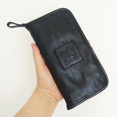 Handmade Mens Black Long Wallet Brown Cool Zipper Long Wallet Clutch Wallet For Men - imessengerbags