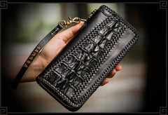 Handmade Leather Mens Chain Biker Wallet Cool Leather Wallet Long Clutch Wallets for Men