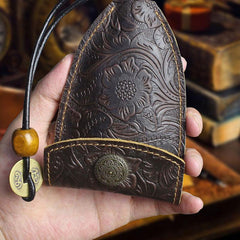 Handmade Leather Floral Mens Cool Car Key Wallet Coin Wallet Pouch Car KeyChain for Men - imessengerbags