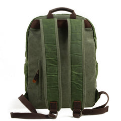 Cool Canvas Leather Mens Green Backpack Computer Backpack Black Travel Backpack for Men - imessengerbags