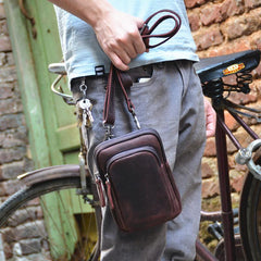 Cool Mens Leather Barrel Belt Pouch Mini Shoulder Bag Waist Bag Belt Phone Holster For Men