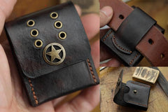 Handmade Brown Leather Mens Zippo Lighter Case With Belt Loop Zippo Standard Lighter Holders For Men