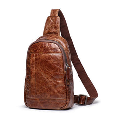 Trendy Black Leather Men's Sling Bag Chest Bag Brown Sling Crossbody Bag One Shoulder Backpack For Men