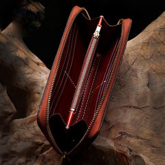 Handmade Leather Mens Chain Prajna Paramita Biker Wallet Cool Leather Wallet Long Phone Wallets for Men