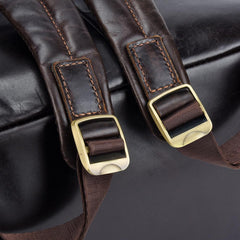 Casual Leather Mens 14inch Laptop Backpack School Backpack Barrel Travel Backpack for Men - imessengerbags