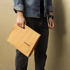 Brown Leather Men's File Bag Clutch Bag Side Bag Wristlet Bag For Men - imessengerbags