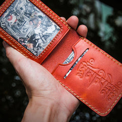 Handmade Leather License Wallet Tooled Mens billfold Wallet Cool Leather Wallet Slim Wallet for Men - imessengerbags