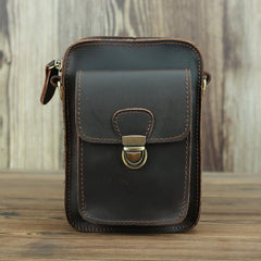 Brown Cool Leather Men Belt Pouch Vintage Coffee Waist Bag Belt Bag Hip Bag Mini Side Bag for Men - imessengerbags