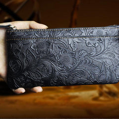 Handmade Leather Mens Cool Zipper Phone Travel Long Wallet Holder Slim Clutch Wallets for Men - imessengerbags