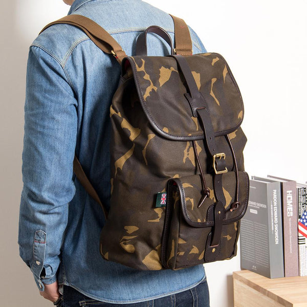 Camouflage Canvas Leather Mens Large 14'' Laptop Backpack College Backpack Hiking Backpack for Men - imessengerbags